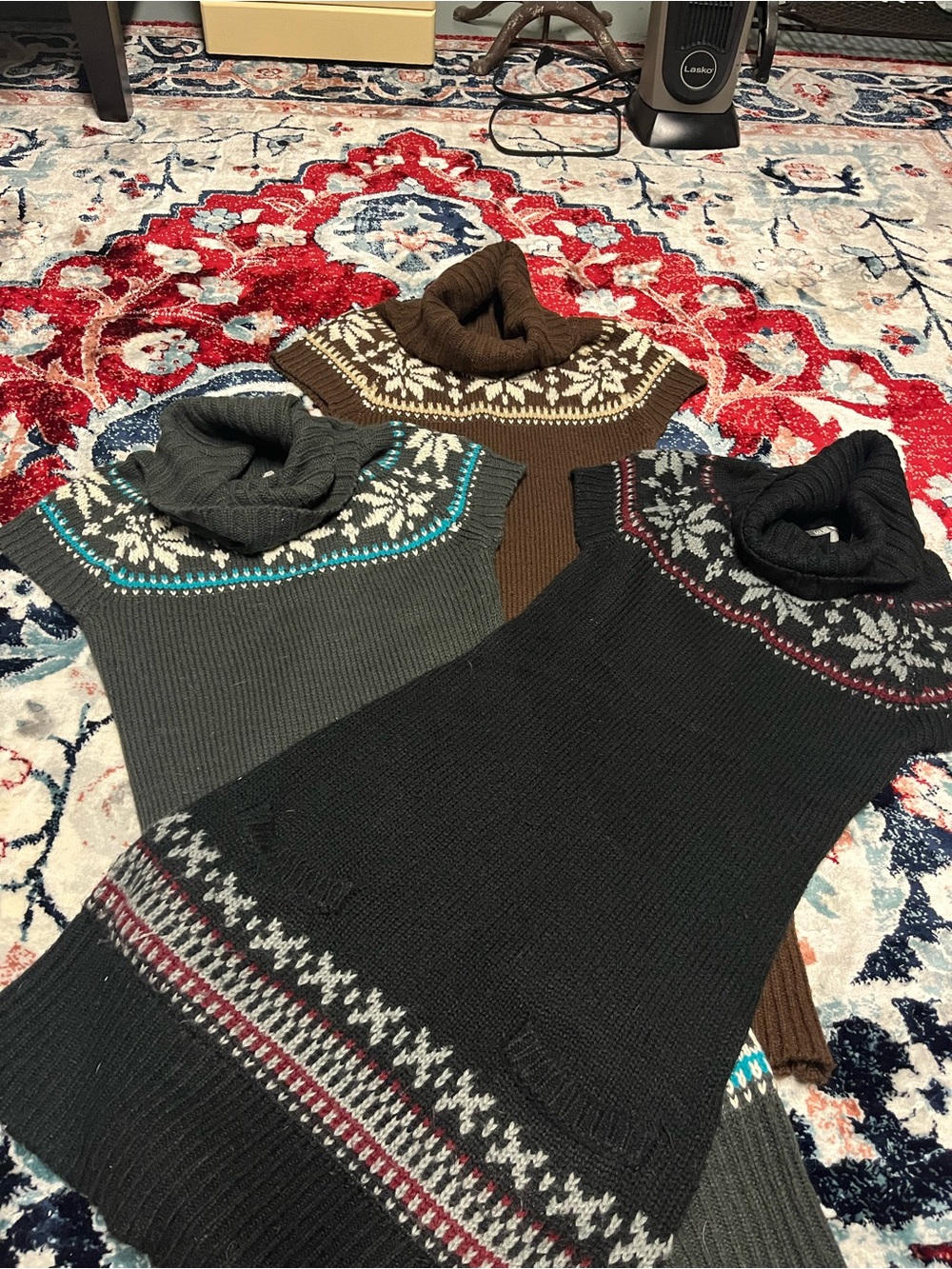 Bundle - 3 Turtleneck Knit Sweater dresses- Black, Grey, Brown